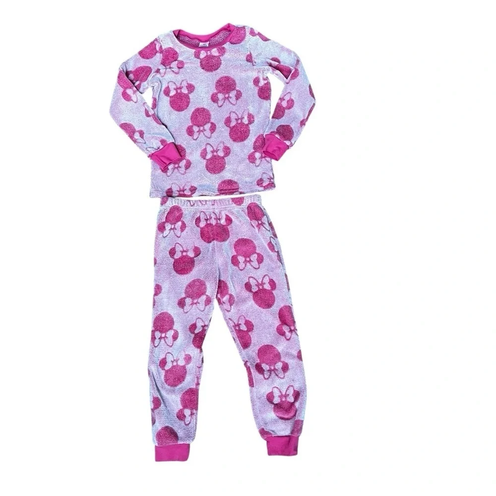 Disney Minnie Mouse Kids Medium (8) Fleece Pajama 2 piece Set Pink Soft